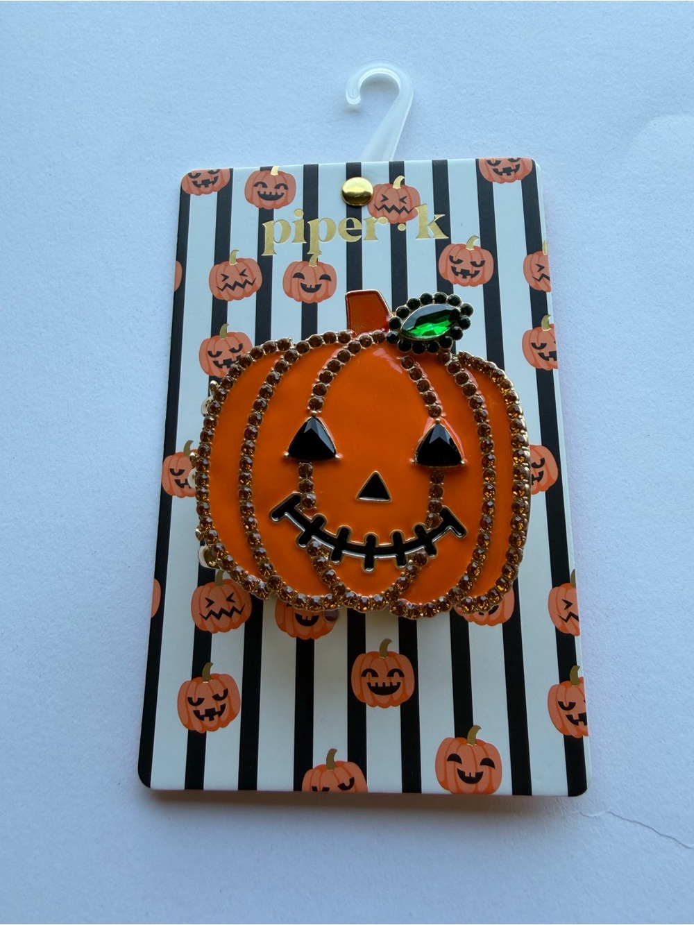 Piper K Orange Enamel Jack-O'-Lantern Metal Hair Clip Halloween Pumpkin